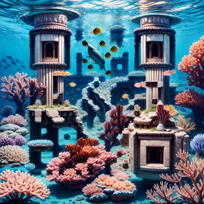 Sunken Coral City Fantasy QR Code Art — image 1