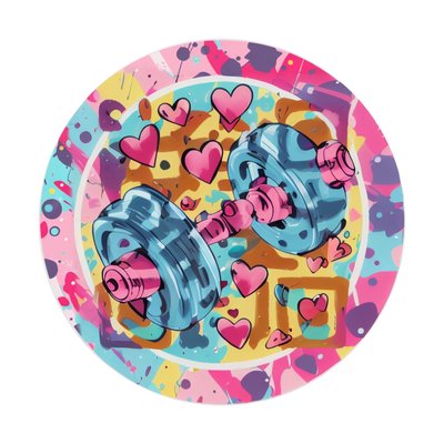 Dumbbell and Hearts Vector QR Code for Stickers
