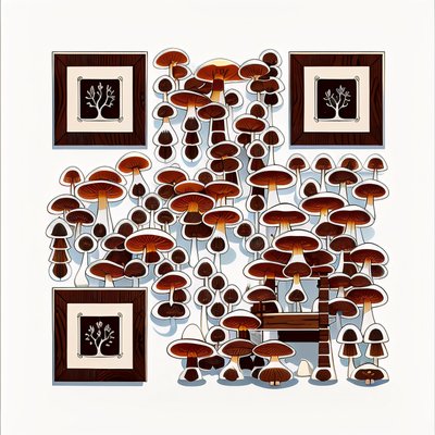 Brown Mushroom Pattern Vector QR Code for Stickers