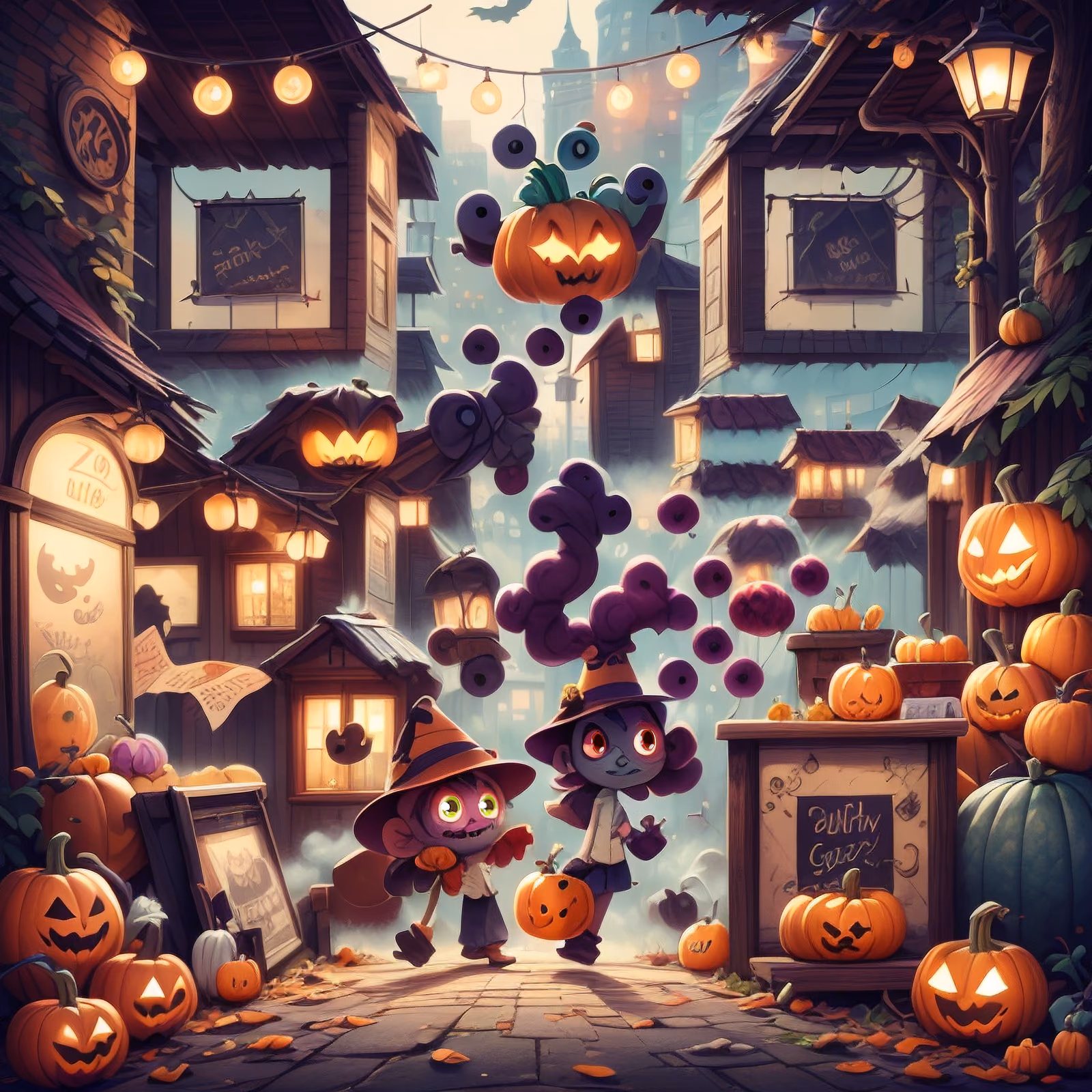 Halloween Kids Pumpkin Street Cartoon QR Code for Posters — image 1