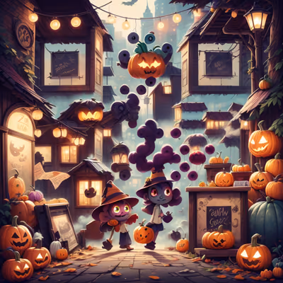 Halloween Kids Pumpkin Street Cartoon QR Code for Posters — image 1