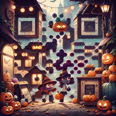 Halloween Kids Pumpkin Street Cartoon QR Code for Posters