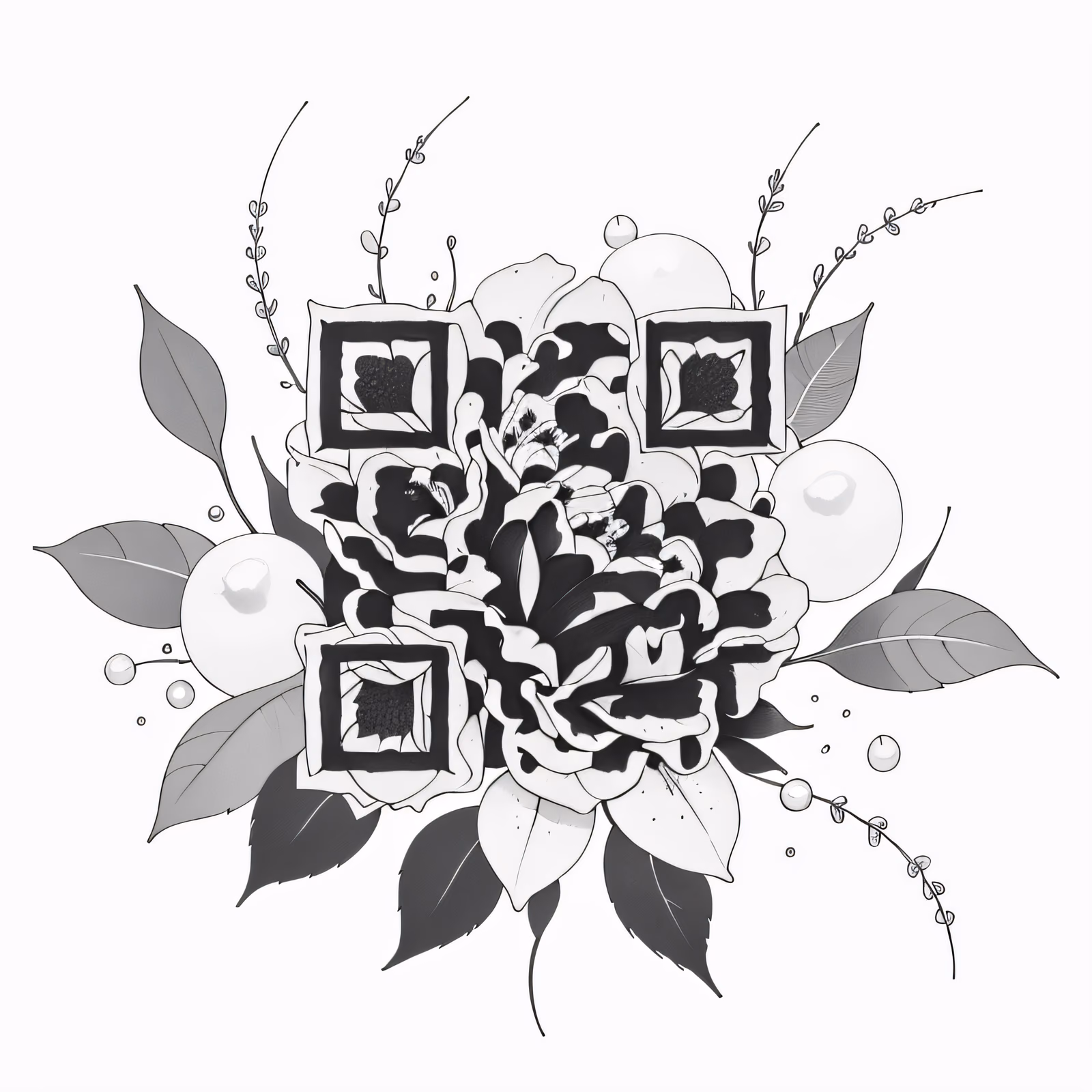 Gardenia and Pearls Ink Tattoo QR Code for Temporary Tattoos — image 1