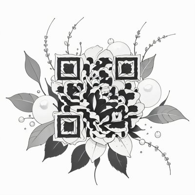 栀子花与珍珠墨线纹身二维码设计