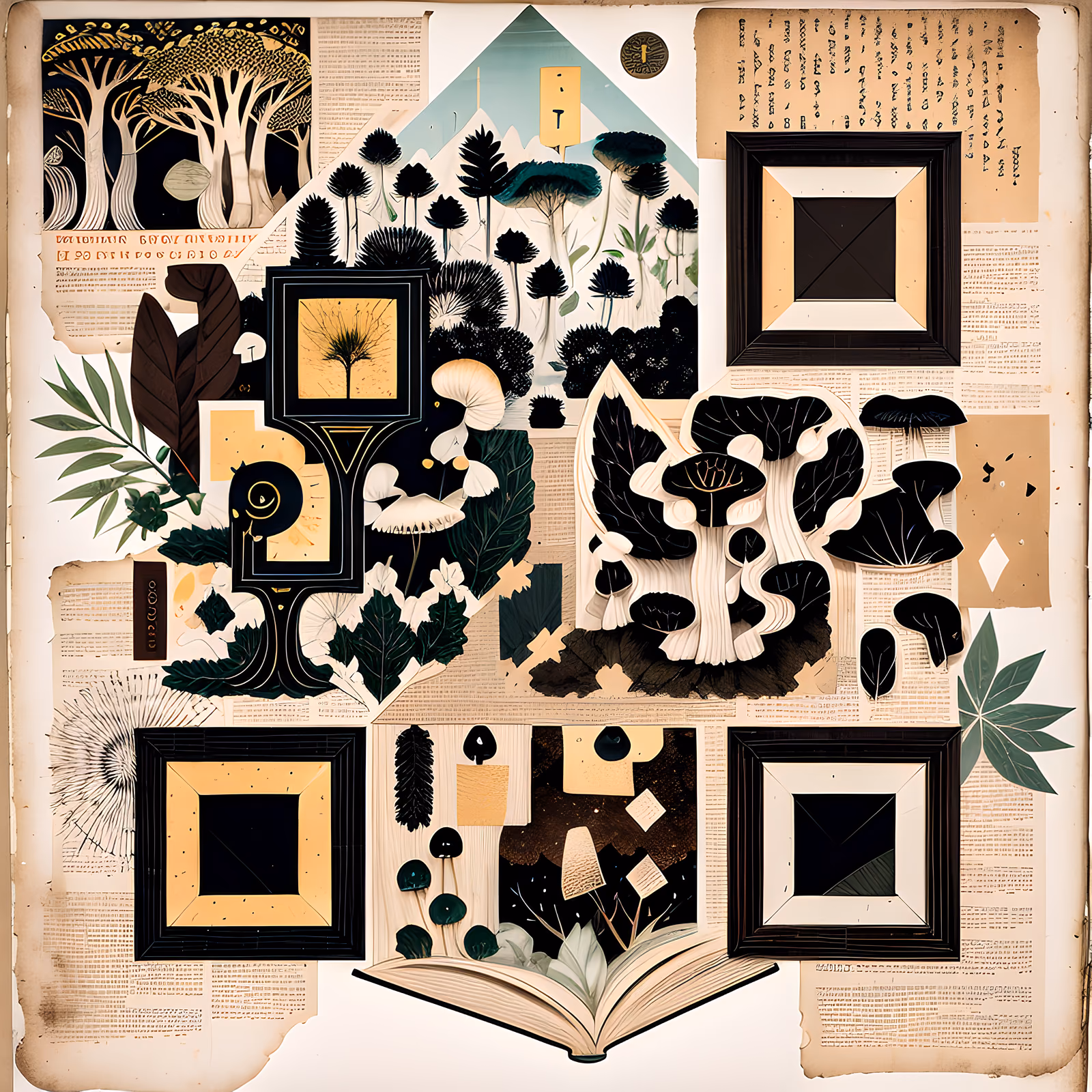 Forest Mushroom Paper Collage QR Code Art — image 1