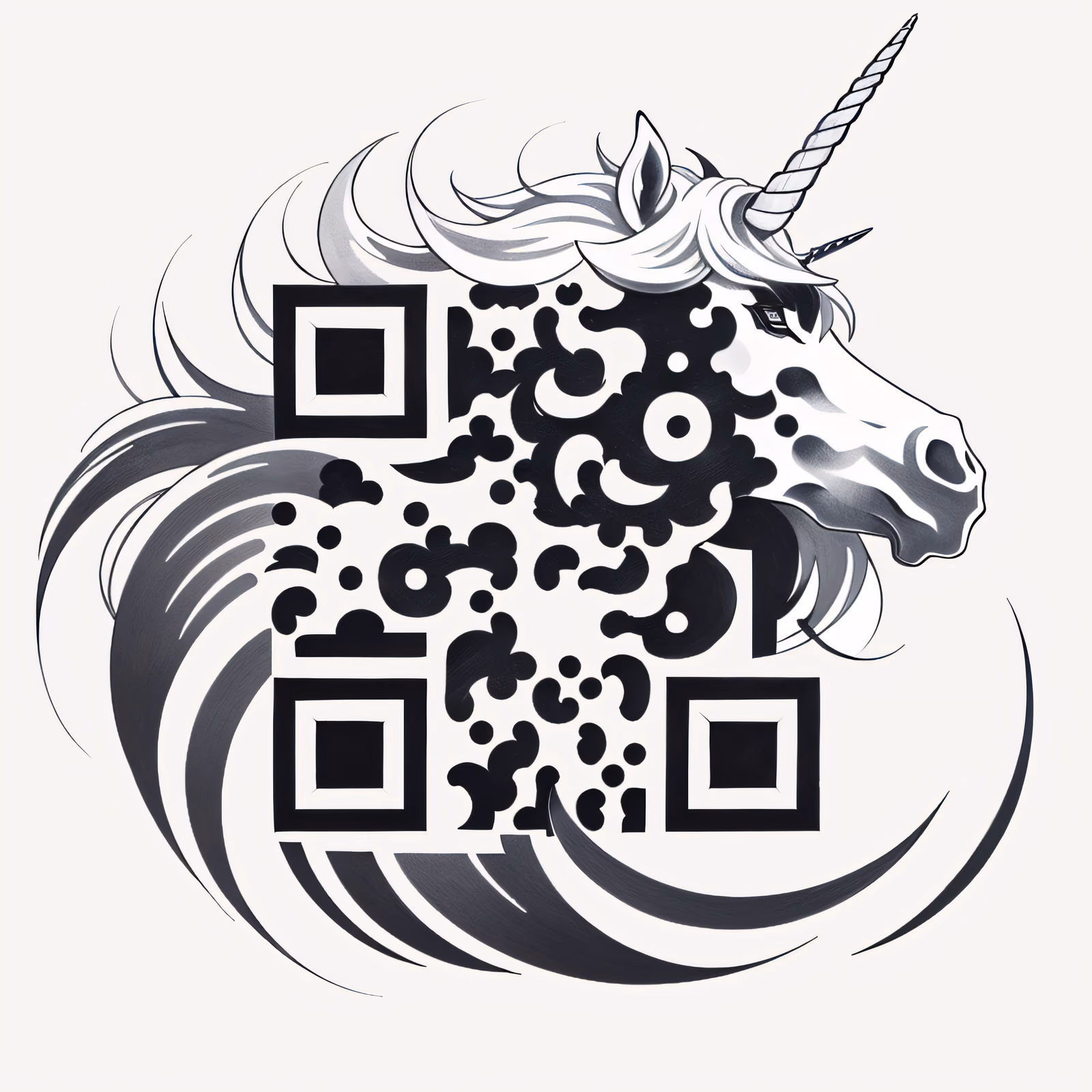 Голова единорога, тату тушью: QR-код для временных татуировок — изображение 1