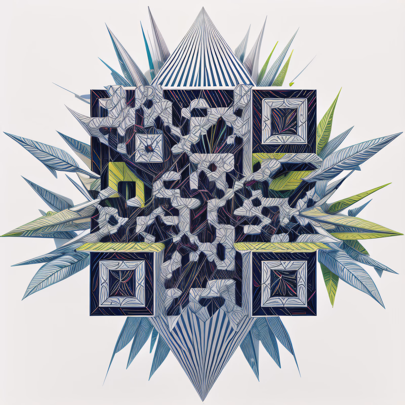 Тесселяция из колючих листьев: геометрический QR-код для постеров — изображение 1