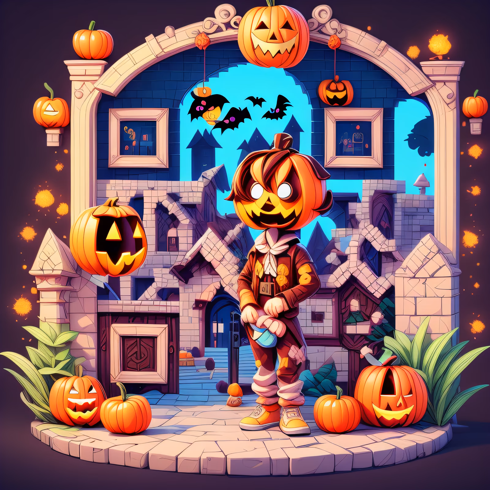 Pumpkin Scarecrow Halloween Castle QR Code for Event Invitations — image 1
