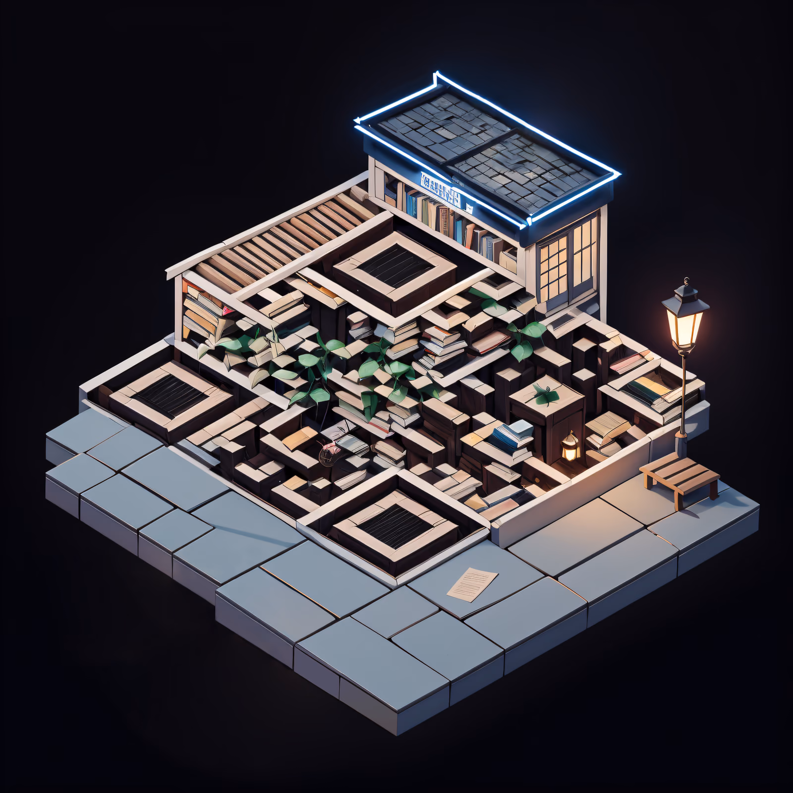 Isometric Street Bookstall Diorama QR Code for Posters — image 1