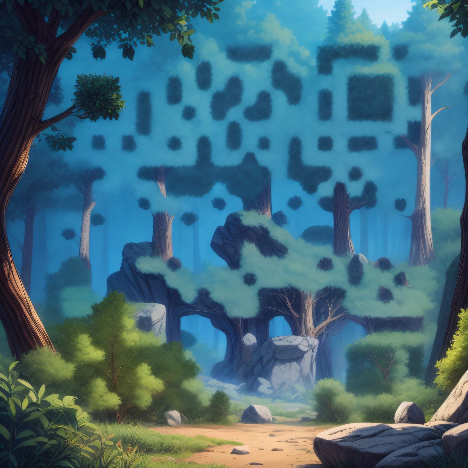 Misty Cartoon Forest Clearing QR Code Art — image 1