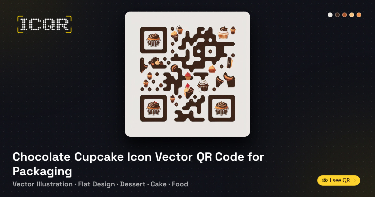 Chocolate Cupcake Icon Vector QR Code for Packaging • ICQR