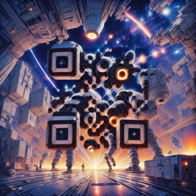 Space Station Mech Concept Art QR Code for Posters