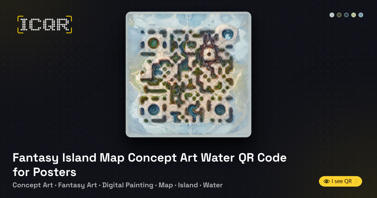 Fantasy Island Map Concept Art Water QR Code for Posters • ICQR