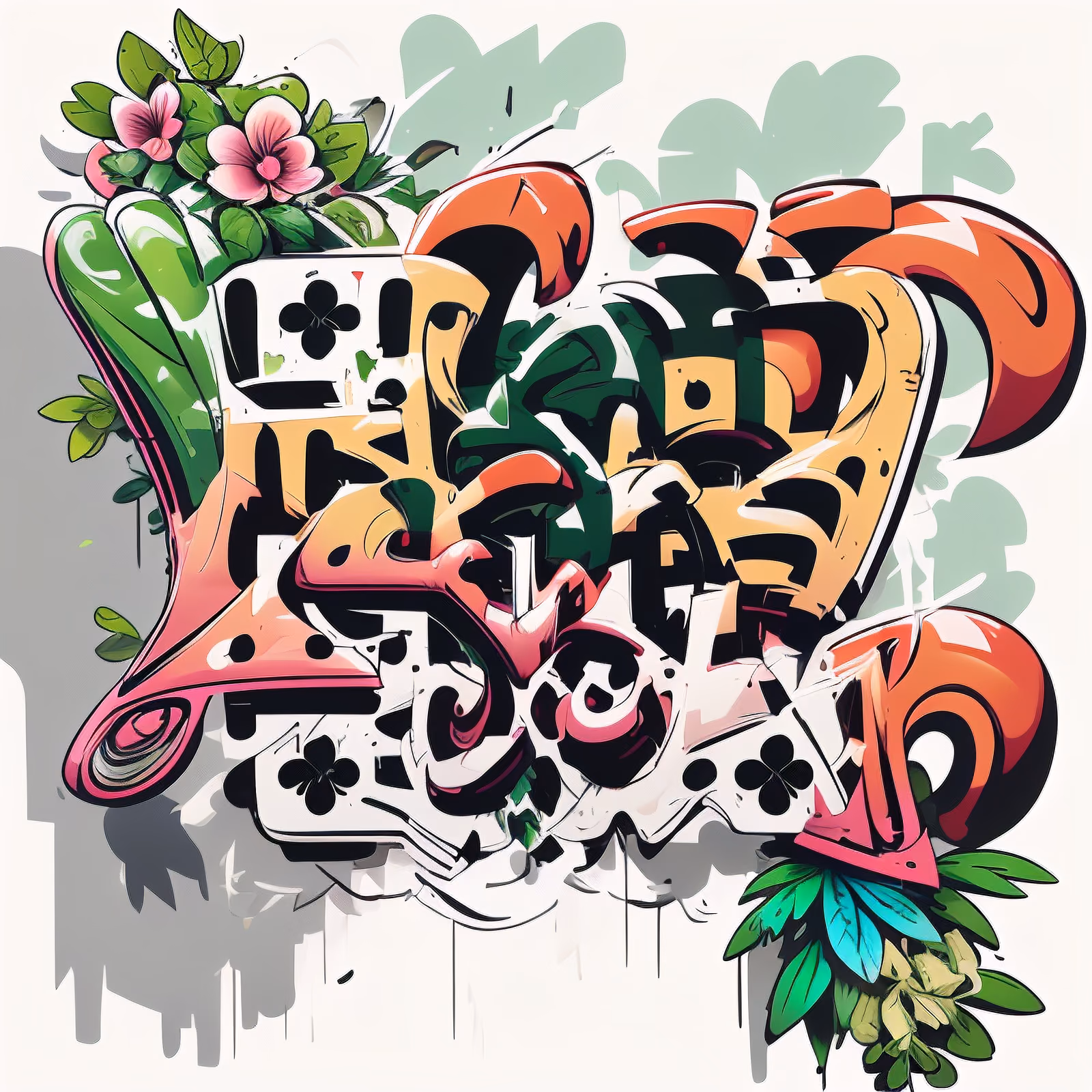 Floral Graffiti Lettering QR Code for Apparel — image 1