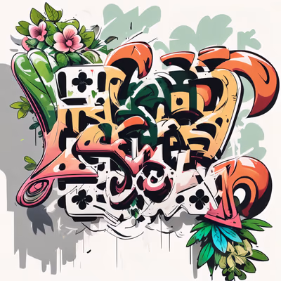 Floral Graffiti Lettering QR Code for Apparel — image 1
