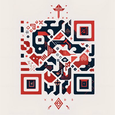 Red Navy Rune Symbols Abstract QR Code Art