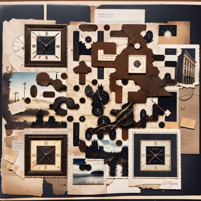 Vintage Clock Paper Collage QR Code Art — image 1