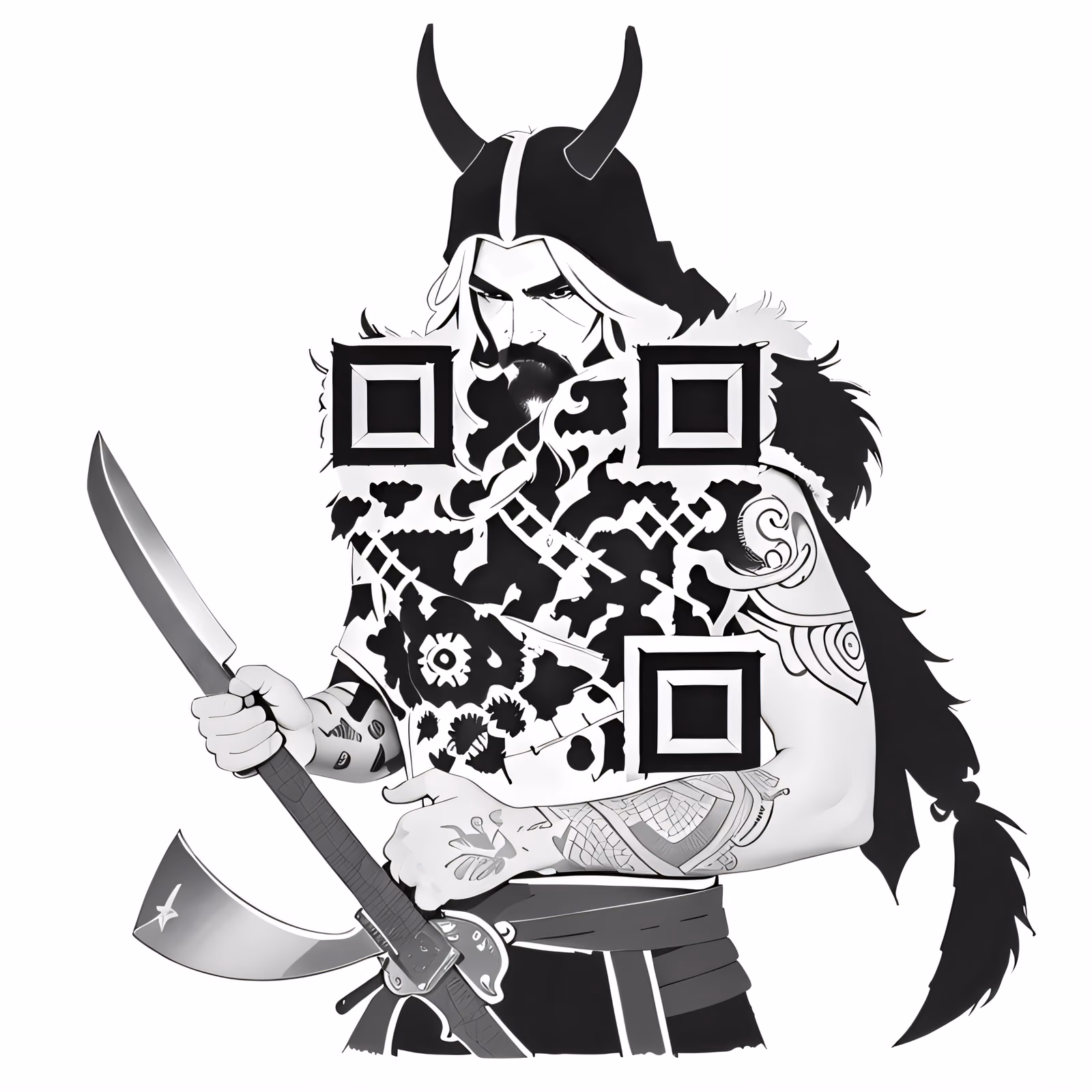 Викинг-воин в стиле татуировки чернилами: QR-код для одежды — изображение 1