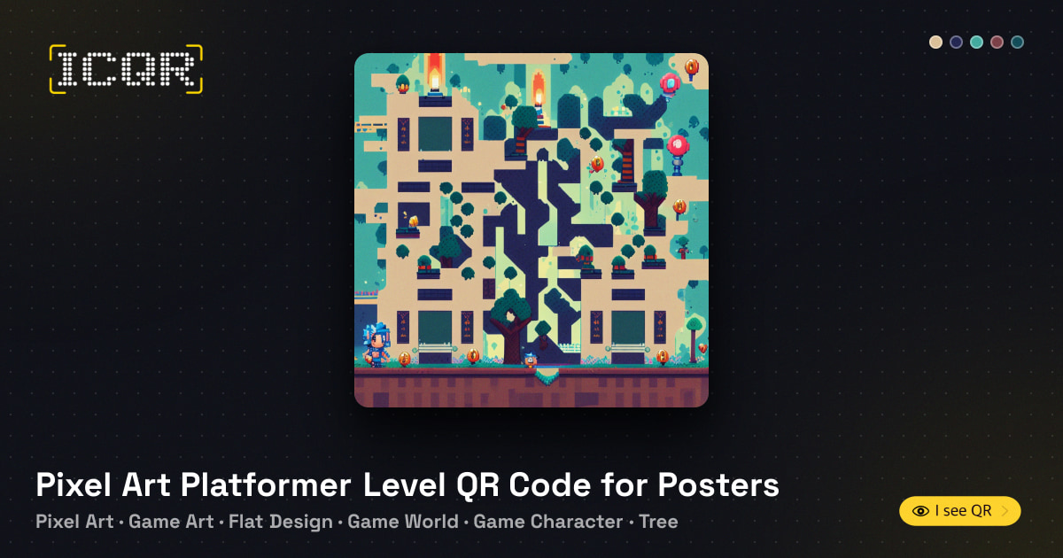 Pixel Art Platformer Level QR Code for Posters • ICQR