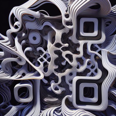Слоистые белые ленты: абстрактное 3D QR-код искусство