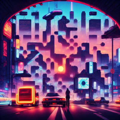 Neon Sunset Cyberpunk City QR Code for Posters