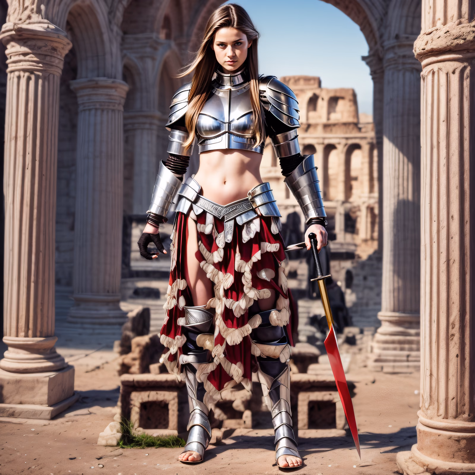 Female Gladiator in Roman Ruins QR Code Art — image 1