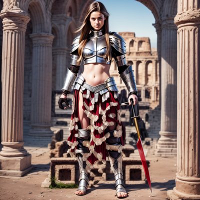 Female Gladiator in Roman Ruins QR Code Art