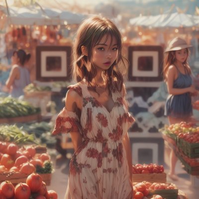 Farmers Market Woman Digital Portrait QR Code for Posters