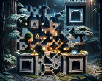 Miniature Night Castle Fantasy QR Code Art