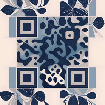 Navy Floral Delft Tile Minimalist QR Code Art — image 1
