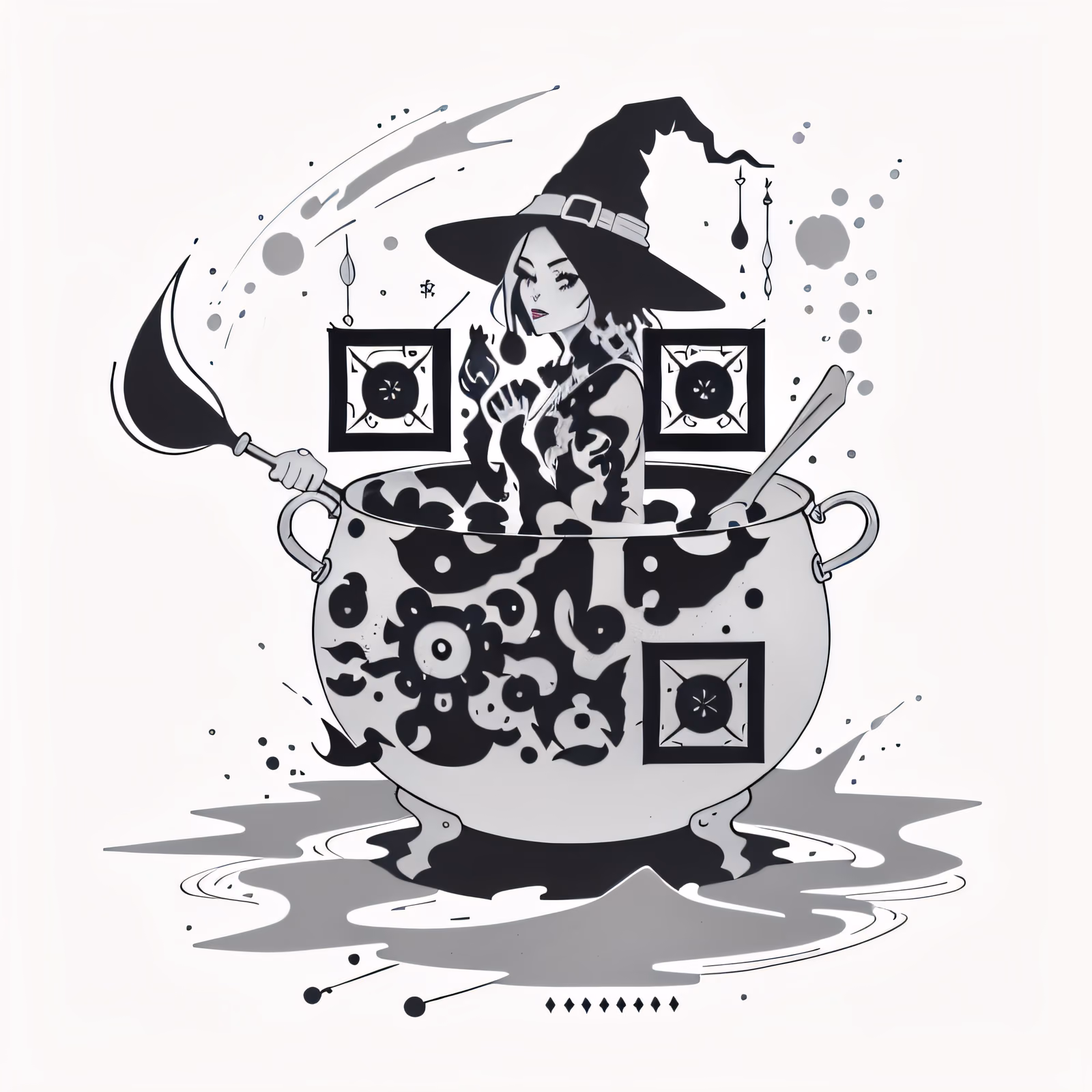 Witch Cauldron Ink Drawing QR Code for Temporary Tattoos — image 1