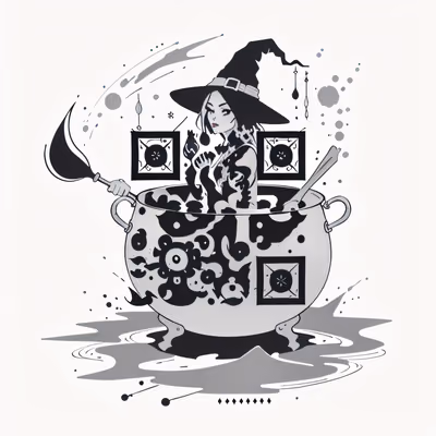 Witch Cauldron Ink Drawing QR Code for Temporary Tattoos — image 1