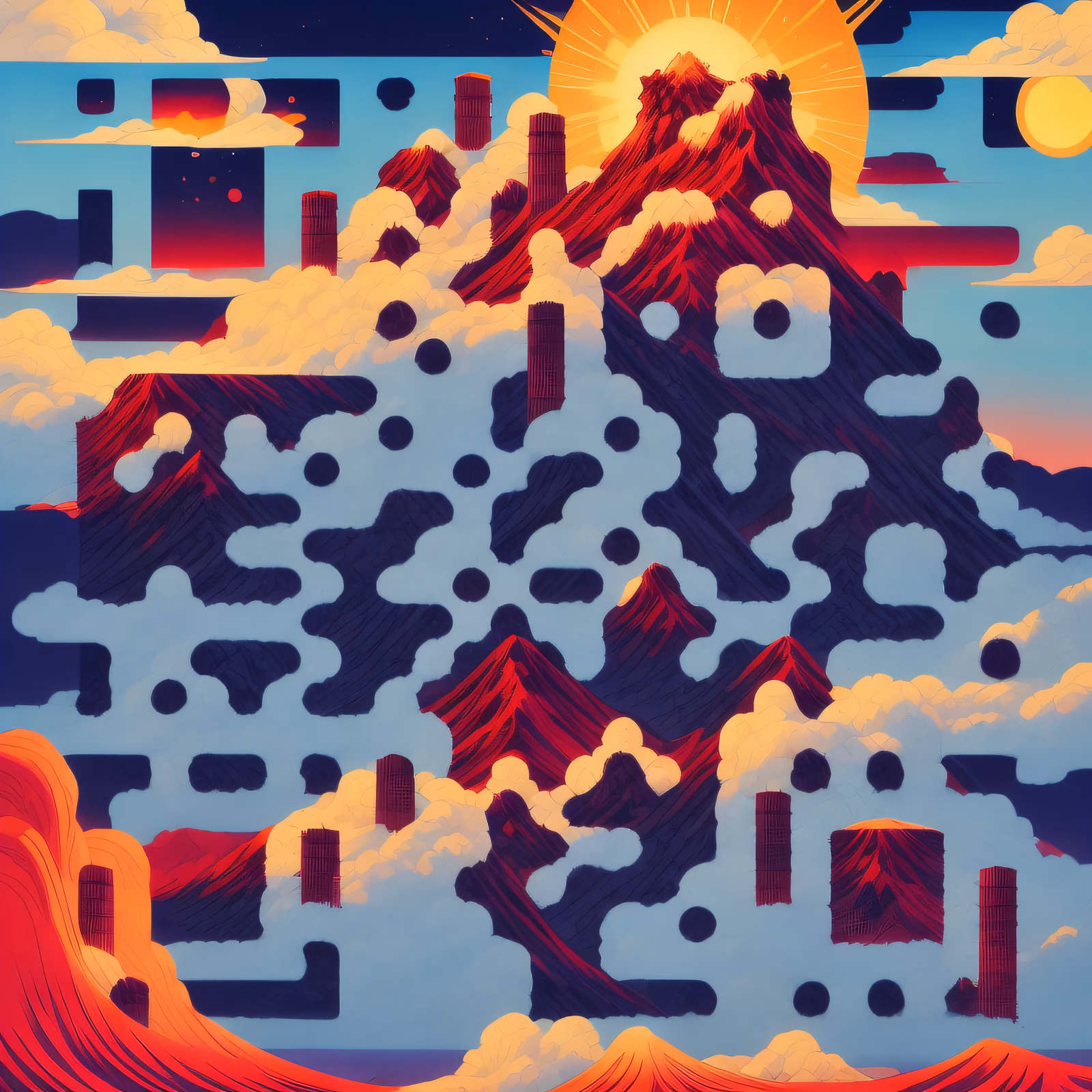 Red Mountain Sun Ukiyo-e QR Code for Posters — image 1