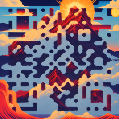 Red Mountain Sun Ukiyo-e QR Code for Posters — image 1