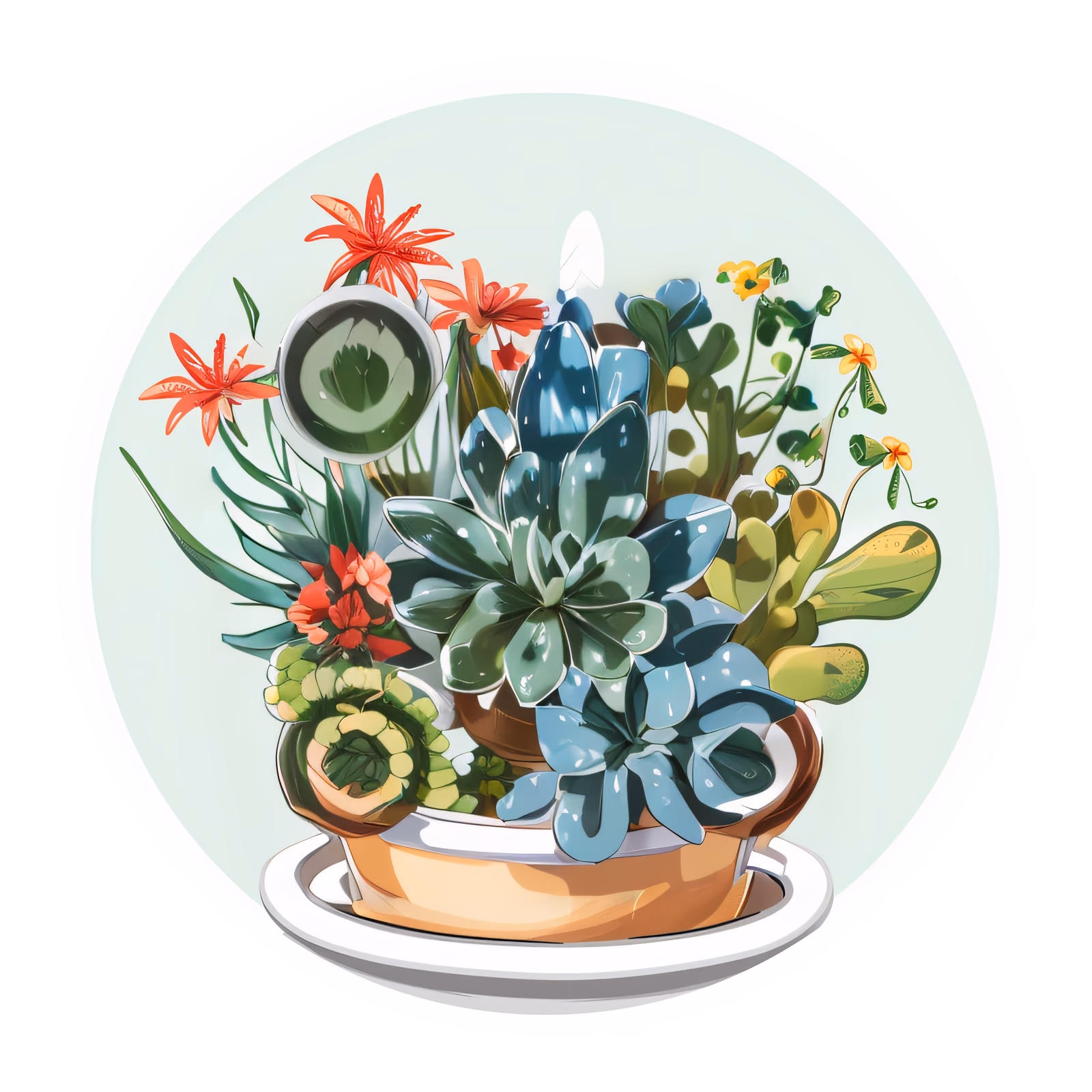 Potted Succulent Vector Illustration QR Code for Stickers — image 1