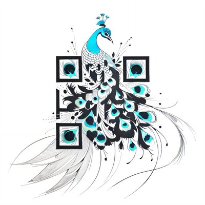 Turquoise Peacock Ink Tattoo QR Code for Temporary Tattoos