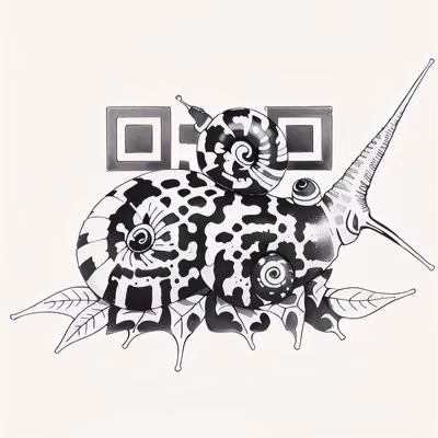 Улитка на листьях: QR-код в стиле чернильной татуировки для временных тату — изображение 1