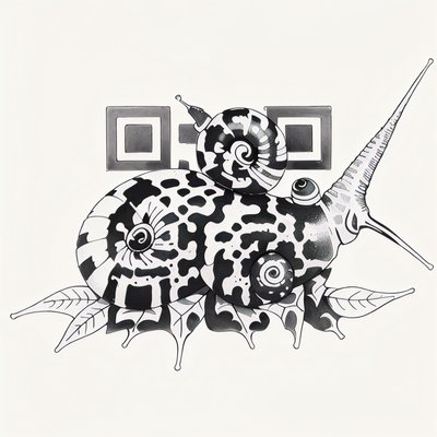 Улитка на листьях: QR-код в стиле чернильной татуировки для временных тату