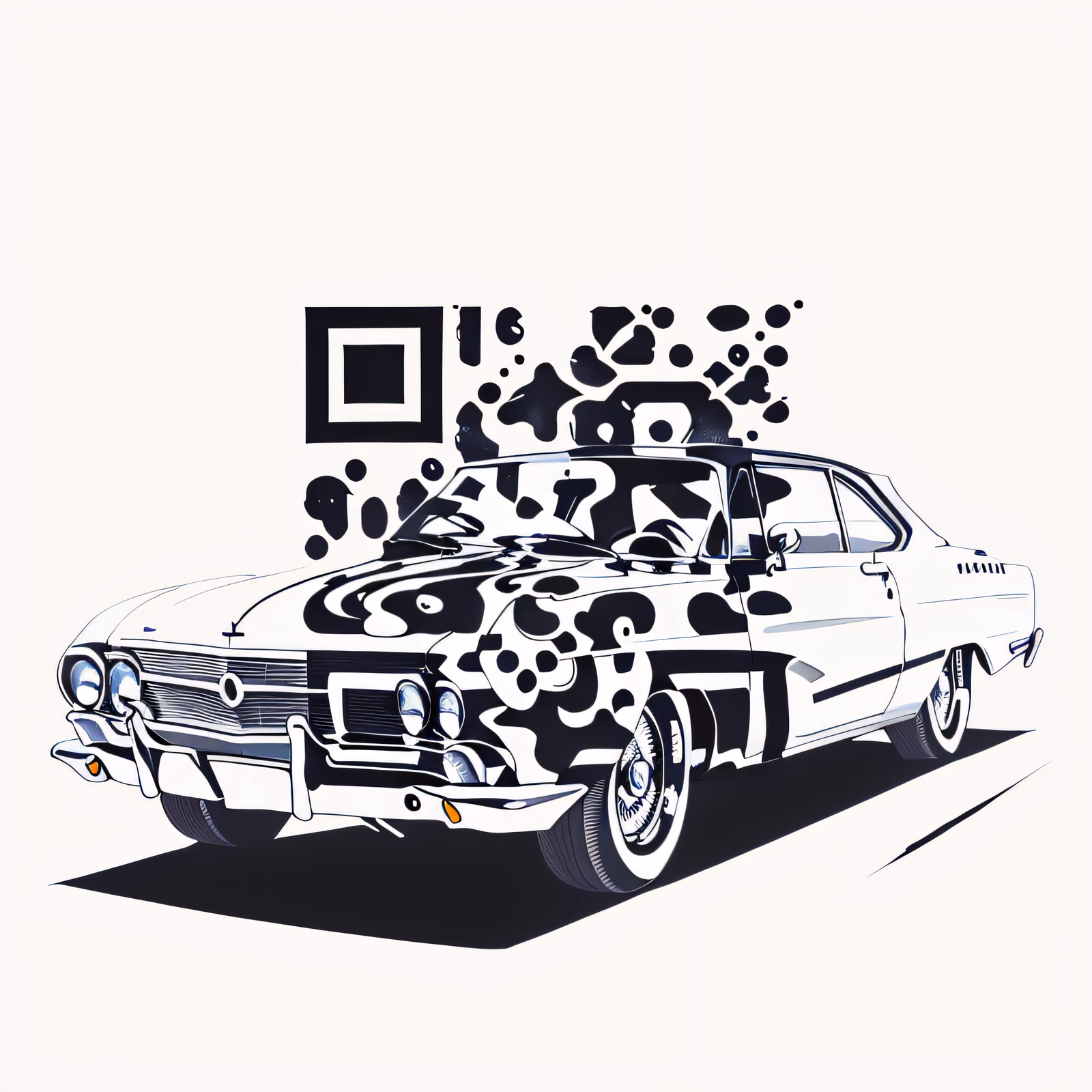 Ретро-автомобиль в стиле татуировки: QR-код для одежды — изображение 1