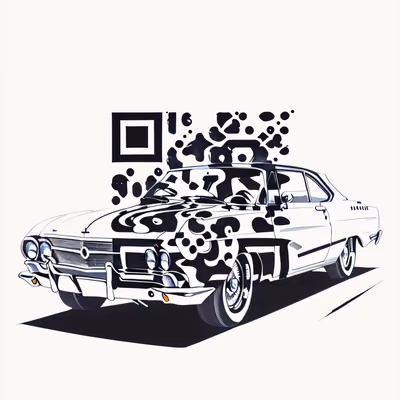 Ретро-автомобиль в стиле татуировки: QR-код для одежды — изображение 1