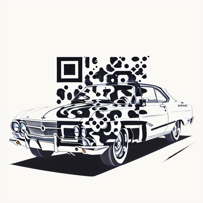 Retro Car Tattoo Style QR Code for Apparel