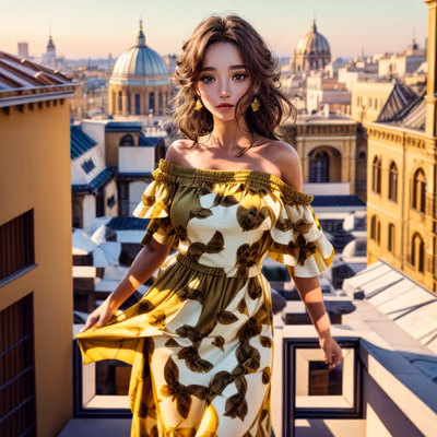 Woman in Yellow Dress Rooftop QR Code Art — image 1