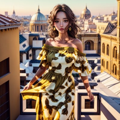 Woman in Yellow Dress Rooftop QR Code Art