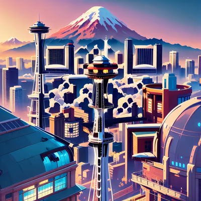Силуэт Сиэтла в игровом стиле: QR-код для постеров — изображение 1