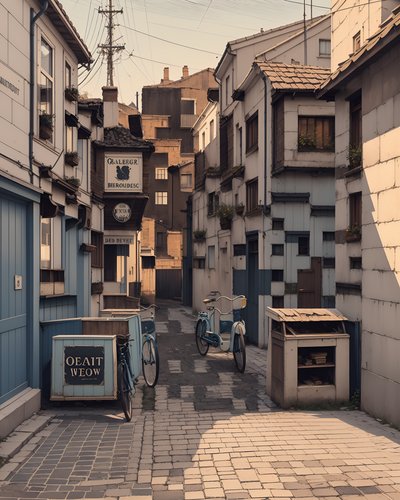 Retro European Side Street QR Code Art