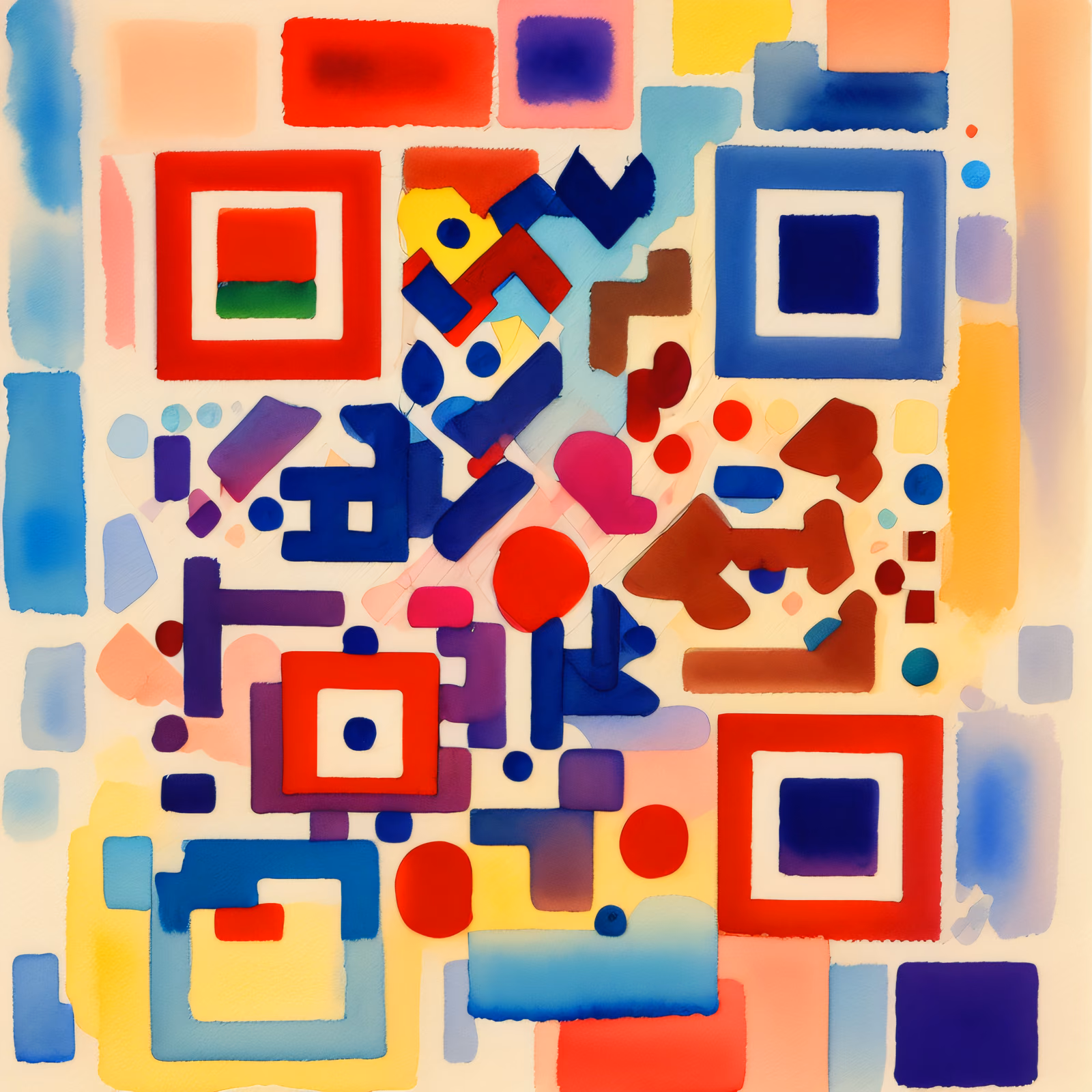 Abstract Squares Watercolor QR Code Art — image 1