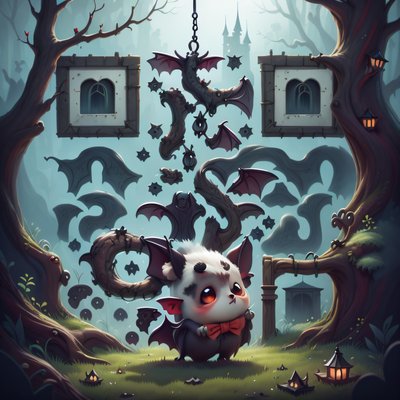 Cute Vampire Bat Haunted Forest QR Code for Posters