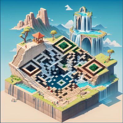 Isometric Waterfall Cliff Landscape QR Code for Posters