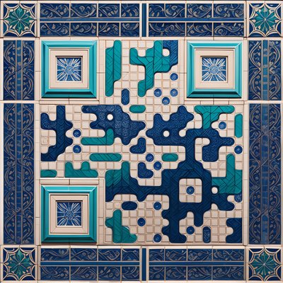 Blue Azulejo Tilework Ornamental QR Code Art