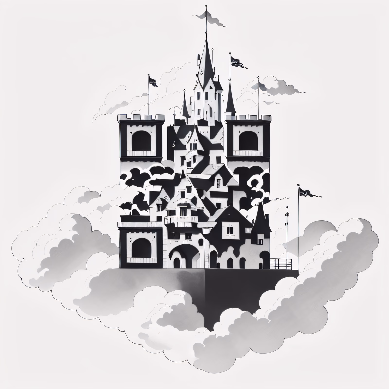 Парящий облачный замок: QR-код в технике рисунка тушью — изображение 1